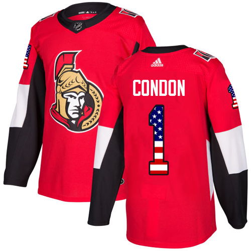 Adidas Senators #1 Mike Condon Red Home Authentic USA Flag Stitched Youth NHL Jersey - Click Image to Close